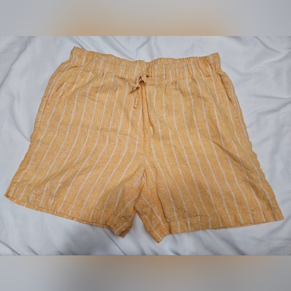 Lands End Orange And White Striped Linen Shorts With Pockets! - Picture 1 of 6